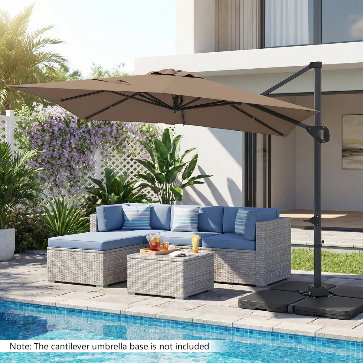 11 x 9 FT Cantilever Patio Umbrella with 360° Rotation and Easy Tilt Adjustment-Brown view 3