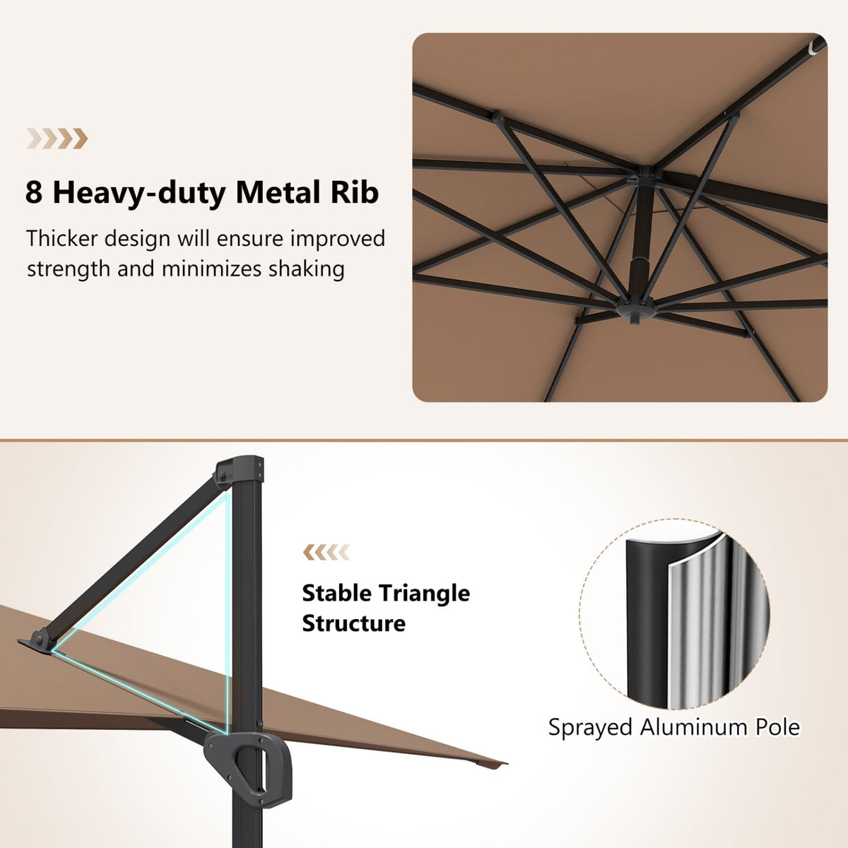 11 x 9 FT Cantilever Patio Umbrella with 360° Rotation and Easy Tilt Adjustment-Brown view 6