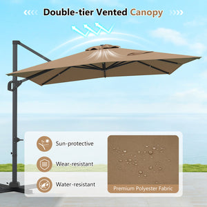 11 x 9 FT Cantilever Patio Umbrella with 360° Rotation and Easy Tilt Adjustment-Brown view 7