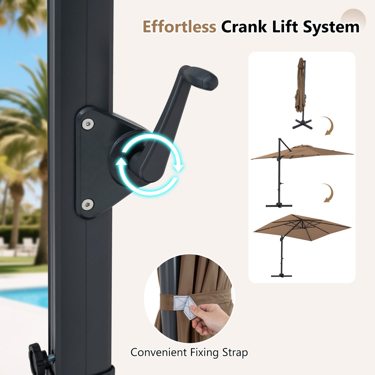 11 x 9 FT Cantilever Patio Umbrella with 360° Rotation and Easy Tilt Adjustment-Brown view 9