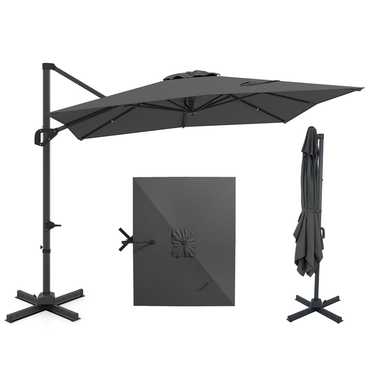 11 x 9 FT Cantilever Patio Umbrella with 360° Rotation and Easy Tilt Adjustment-Gray