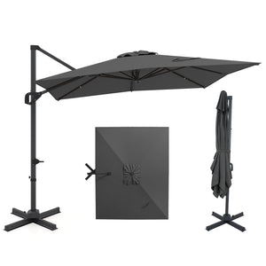 11 x 9 FT Cantilever Patio Umbrella with 360° Rotation and Easy Tilt Adjustment-Gray