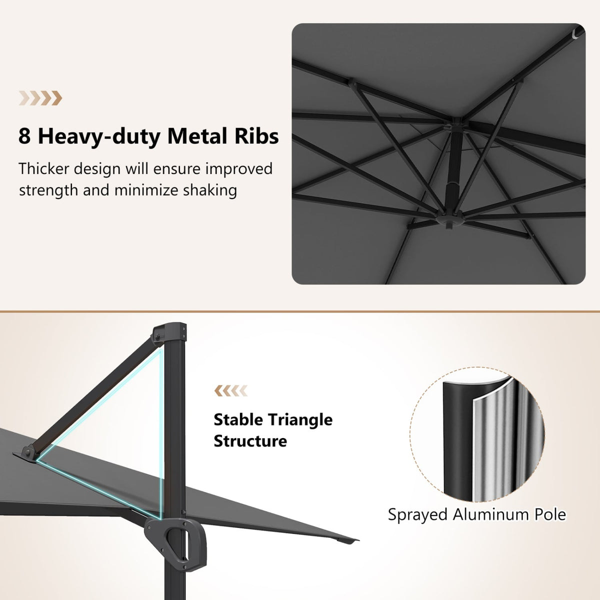 11 x 9 FT Cantilever Patio Umbrella with 360° Rotation and Easy Tilt Adjustment-Gray view 6