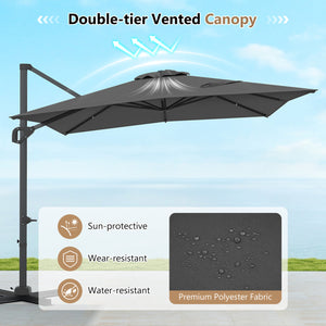 11 x 9 FT Cantilever Patio Umbrella with 360° Rotation and Easy Tilt Adjustment-Gray view 7