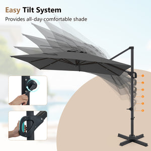 11 x 9 FT Cantilever Patio Umbrella with 360° Rotation and Easy Tilt Adjustment-Gray view 8