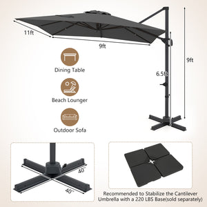 11 x 9 FT Cantilever Patio Umbrella with 360° Rotation and Easy Tilt Adjustment-Gray view 4