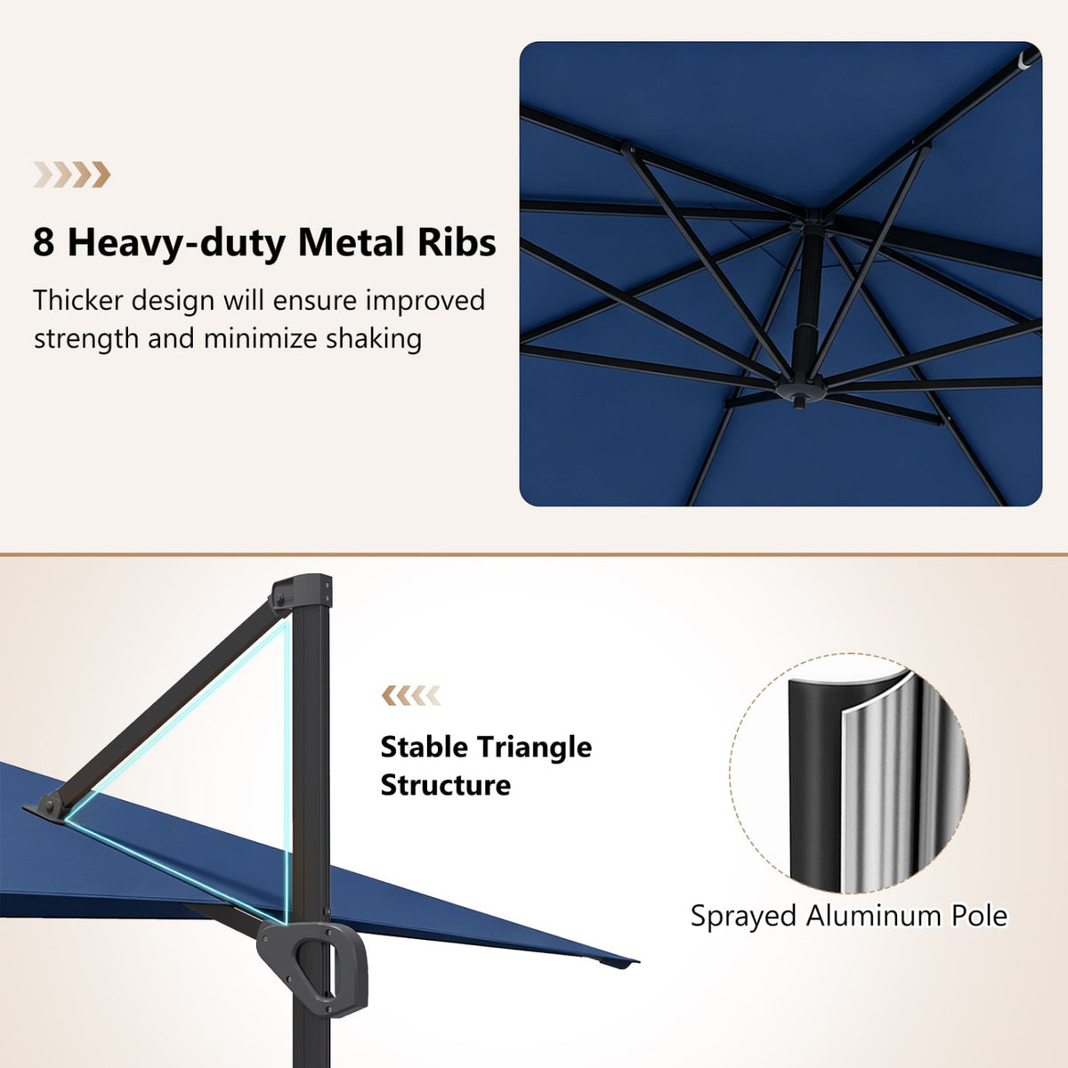 11 x 9 FT Cantilever Patio Umbrella with 360° Rotation and Easy Tilt Adjustment-Navy view 6