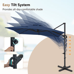 11 x 9 FT Cantilever Patio Umbrella with 360° Rotation and Easy Tilt Adjustment-Navy view 8