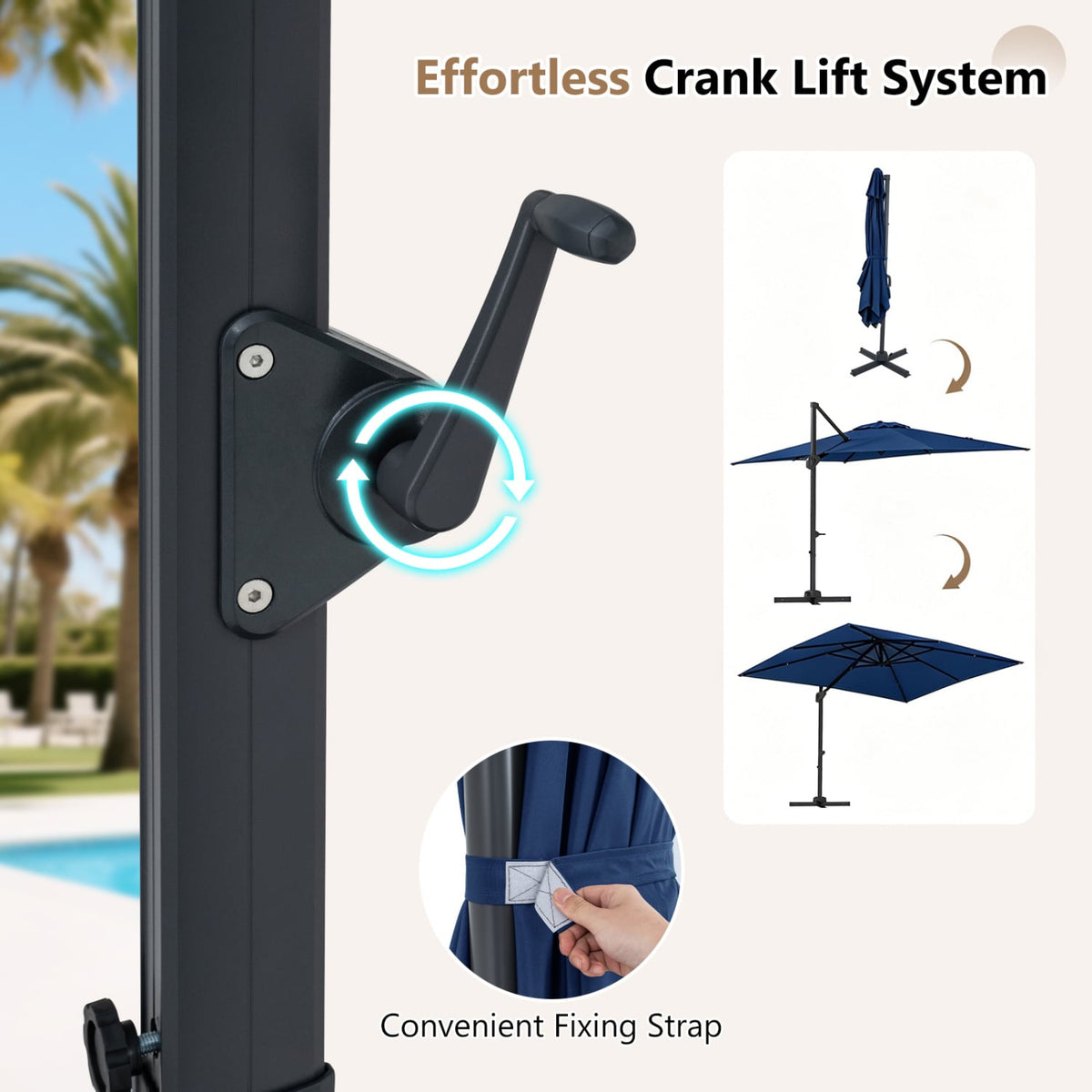 11 x 9 FT Cantilever Patio Umbrella with 360° Rotation and Easy Tilt Adjustment-Navy view 9