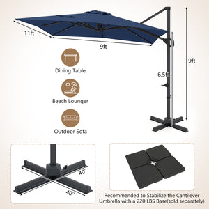 11 x 9 FT Cantilever Patio Umbrella with 360° Rotation and Easy Tilt Adjustment-Navy view 4