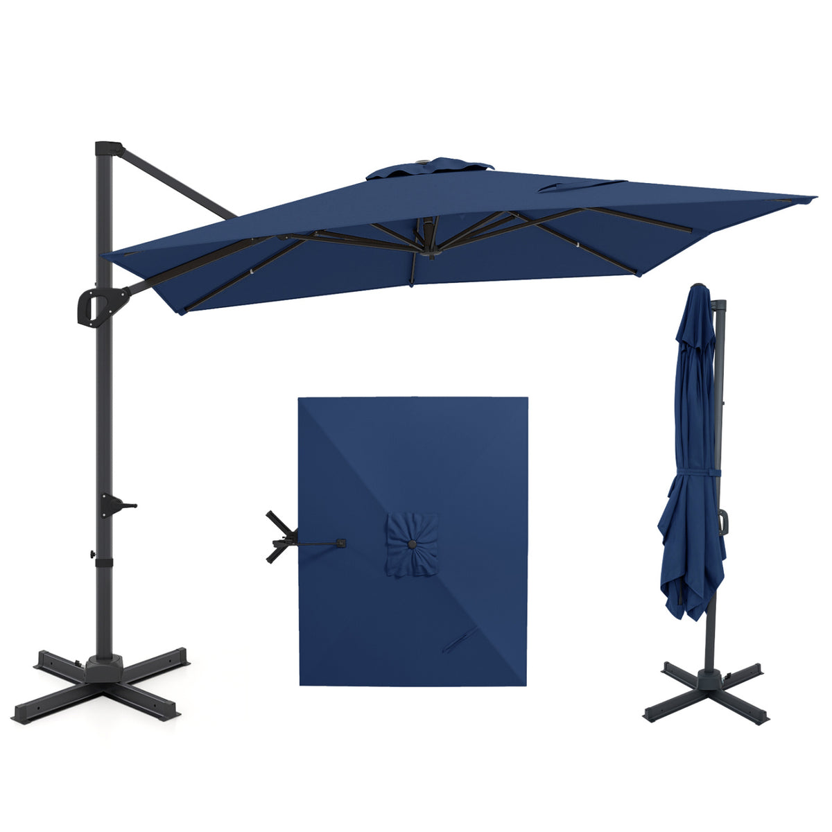 11 x 9 FT Cantilever Patio Umbrella with 360° Rotation and Easy Tilt Adjustment-Navy