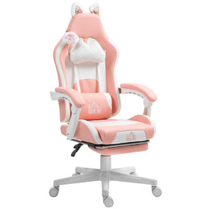 Cute Racing Gamer Chair, Faux Leather Gaming Chair with Footrest, Headrest and Lumbar Support, Black – view 8