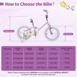 12/14/16/18 Inch Kids Bike Adjustable for 3-8 Years Old Children Purple - Stars & Moon-16 inch view 4