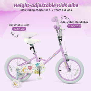 12/14/16/18 Inch Kids Bike Adjustable for 3-8 Years Old Children Purple - Stars & Moon-16 inch view 6
