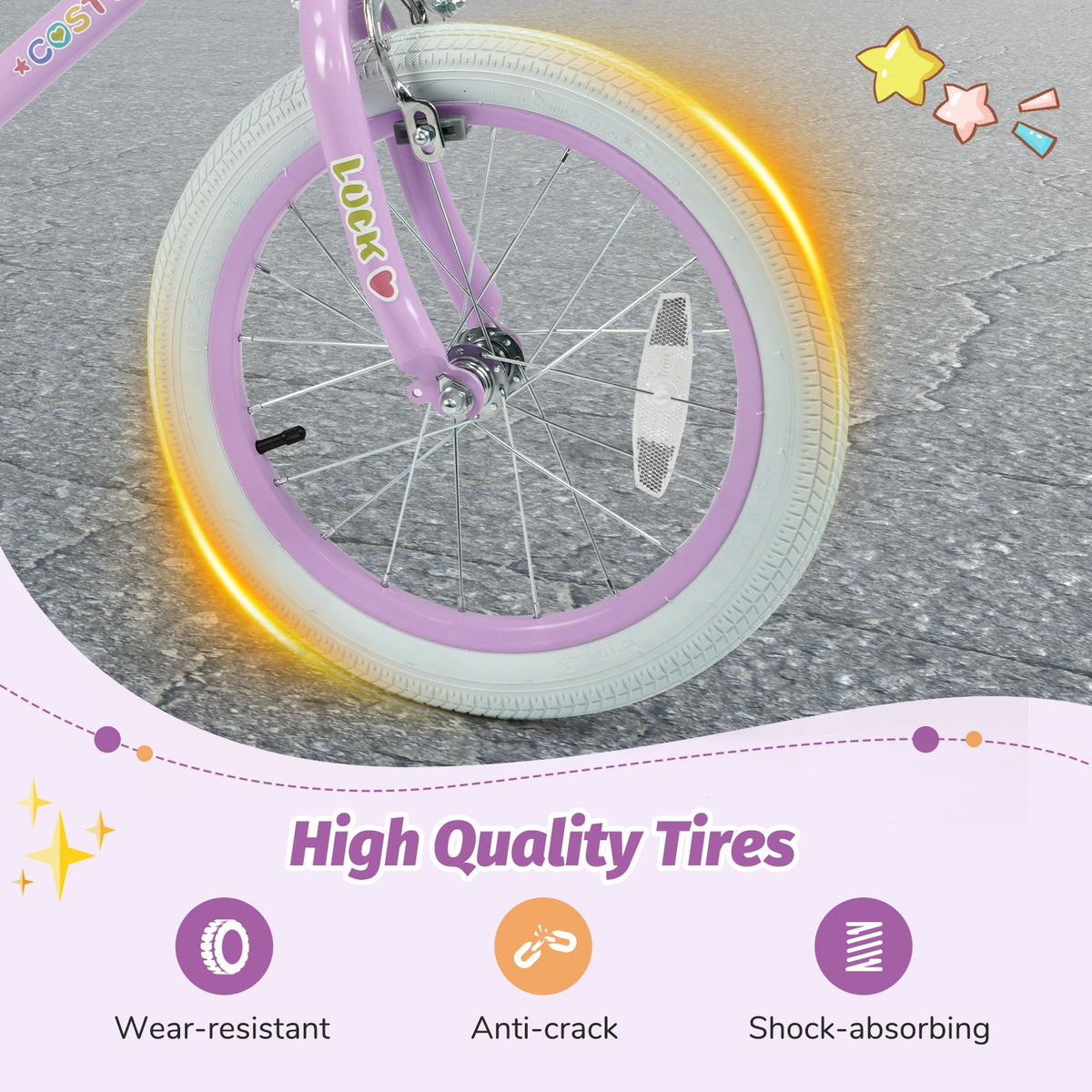 12/14/16/18 Inch Kids Bike Adjustable for 3-8 Years Old Children Purple - Stars & Moon-16 inch view 8