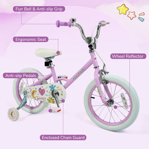 12/14/16/18 Inch Kids Bike Adjustable for 3-8 Years Old Children Purple - Stars & Moon-16 inch view 9