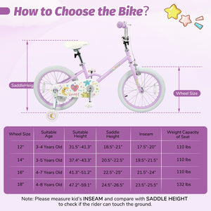 12/14/16/18 Inch Kids Bike Adjustable for 3-8 Years Old Children Purple - Stars & Moon-18 inches view 4