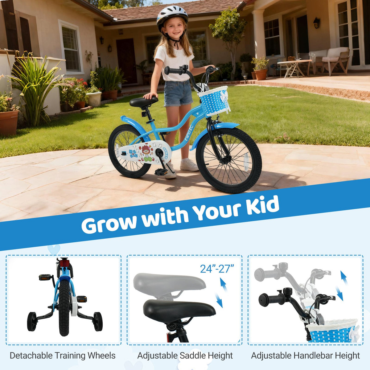 12/14/16/18 Inch Kids Bike with Training Wheels and Basket Navy Color-18 inches view 5
