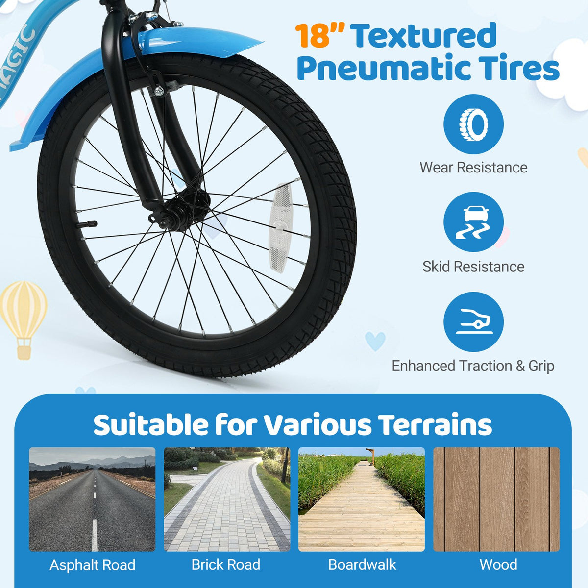 12/14/16/18 Inch Kids Bike with Training Wheels and Basket Navy Color-18 inches view 7