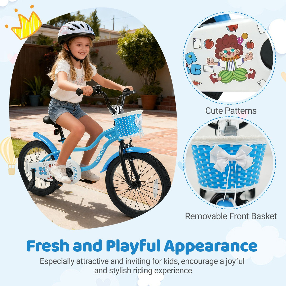 12/14/16/18 Inch Kids Bike with Training Wheels and Basket Navy Color-18 inches view 8