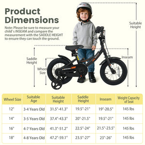 12/14/16/18 Inches Kids Bike with Removable Training Wheels and Adjustable Seatfor 3-8 Years Old Black-12 inches view 4