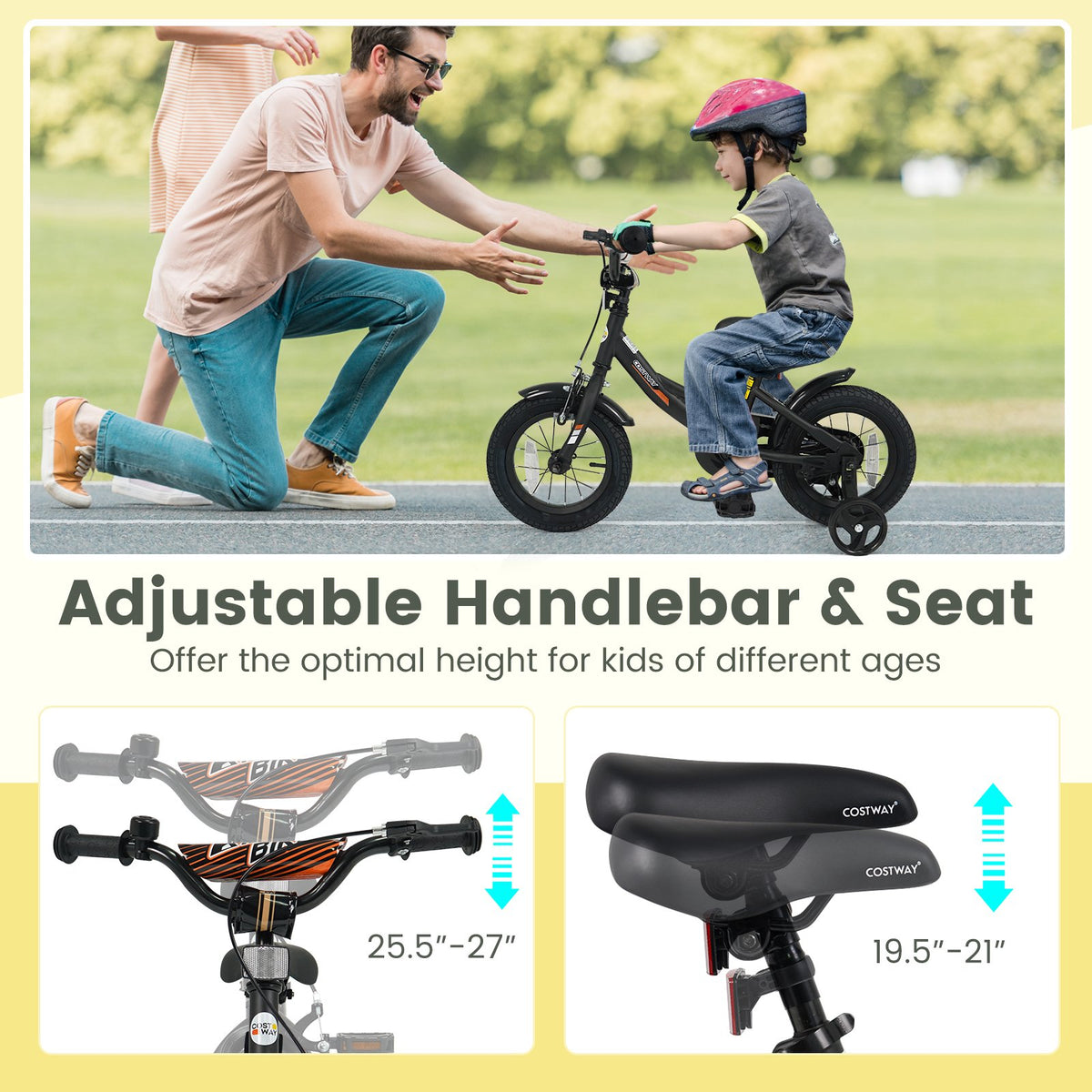 12/14/16/18 Inches Kids Bike with Removable Training Wheels and Adjustable Seatfor 3-8 Years Old Black-12 inches view 6