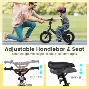 12/14/16/18 Inches Kids Bike with Removable Training Wheels and Adjustable Seatfor 3-8 Years Old Black-12 inches view 6