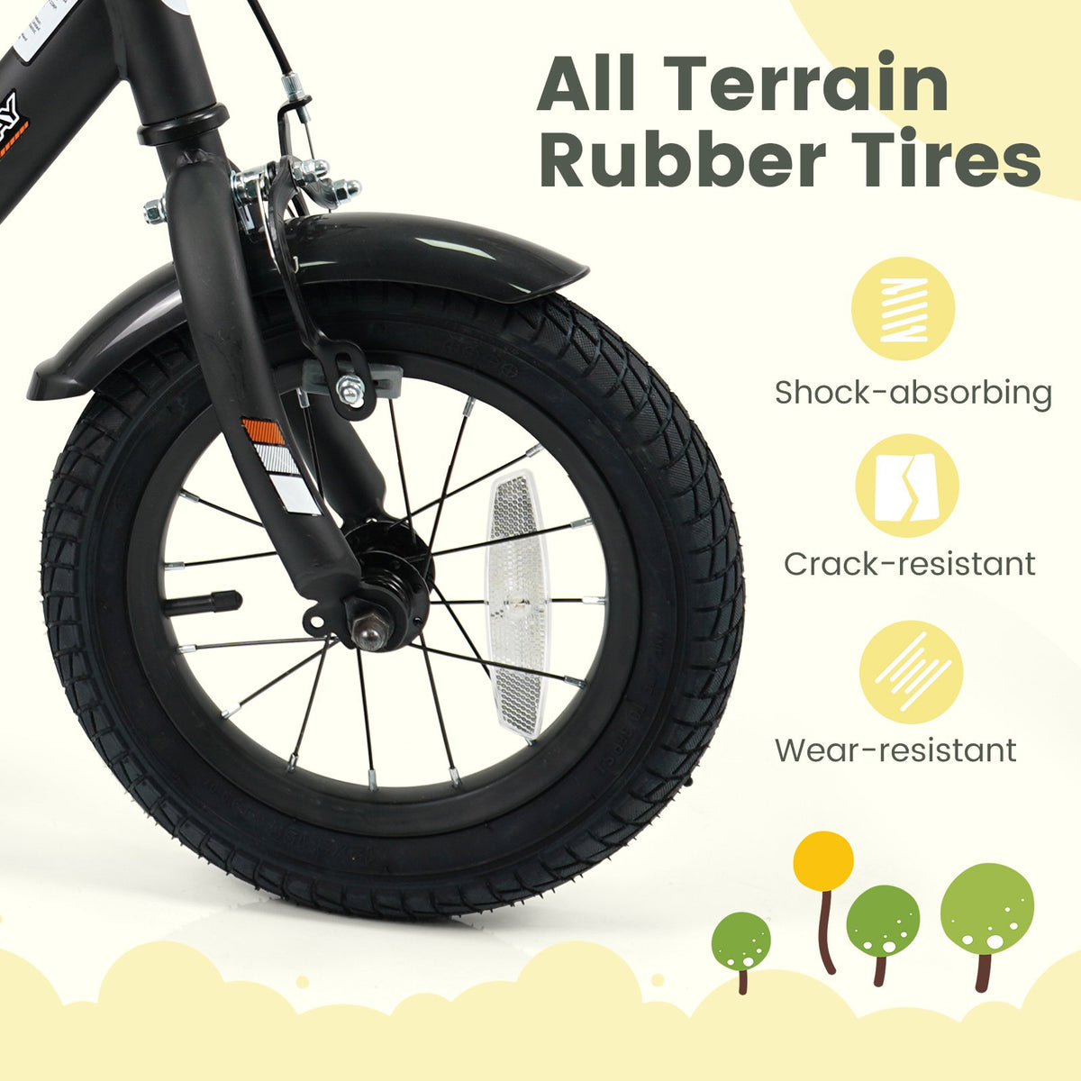 12/14/16/18 Inches Kids Bike with Removable Training Wheels and Adjustable Seatfor 3-8 Years Old Black-12 inches view 8
