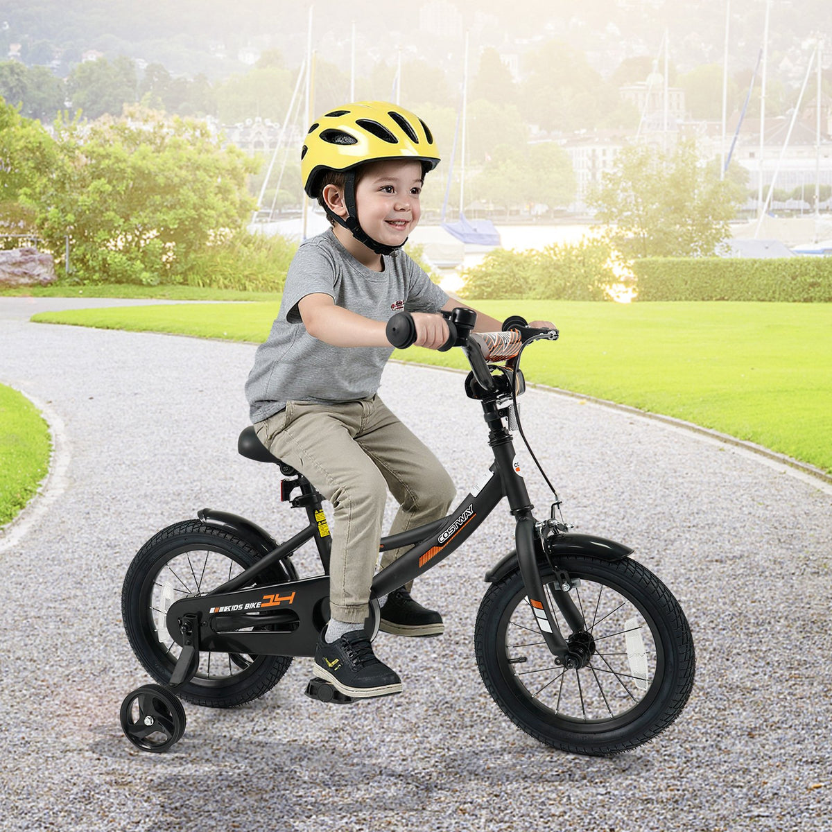 12/14/16/18 Inches Kids Bike with Removable Training Wheels and Adjustable Seatfor 3-8 Years Old Black-14 inches view 2