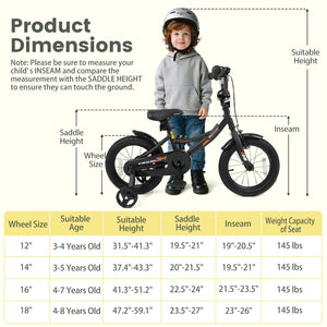 12/14/16/18 Inches Kids Bike with Removable Training Wheels and Adjustable Seatfor 3-8 Years Old Black-14 inches view 4
