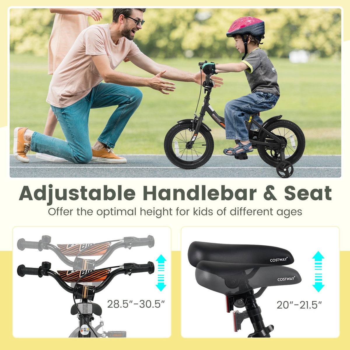 12/14/16/18 Inches Kids Bike with Removable Training Wheels and Adjustable Seatfor 3-8 Years Old Black-14 inches view 6