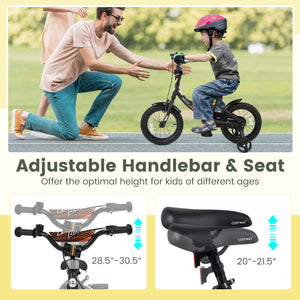 12/14/16/18 Inches Kids Bike with Removable Training Wheels and Adjustable Seatfor 3-8 Years Old Black-14 inches view 6
