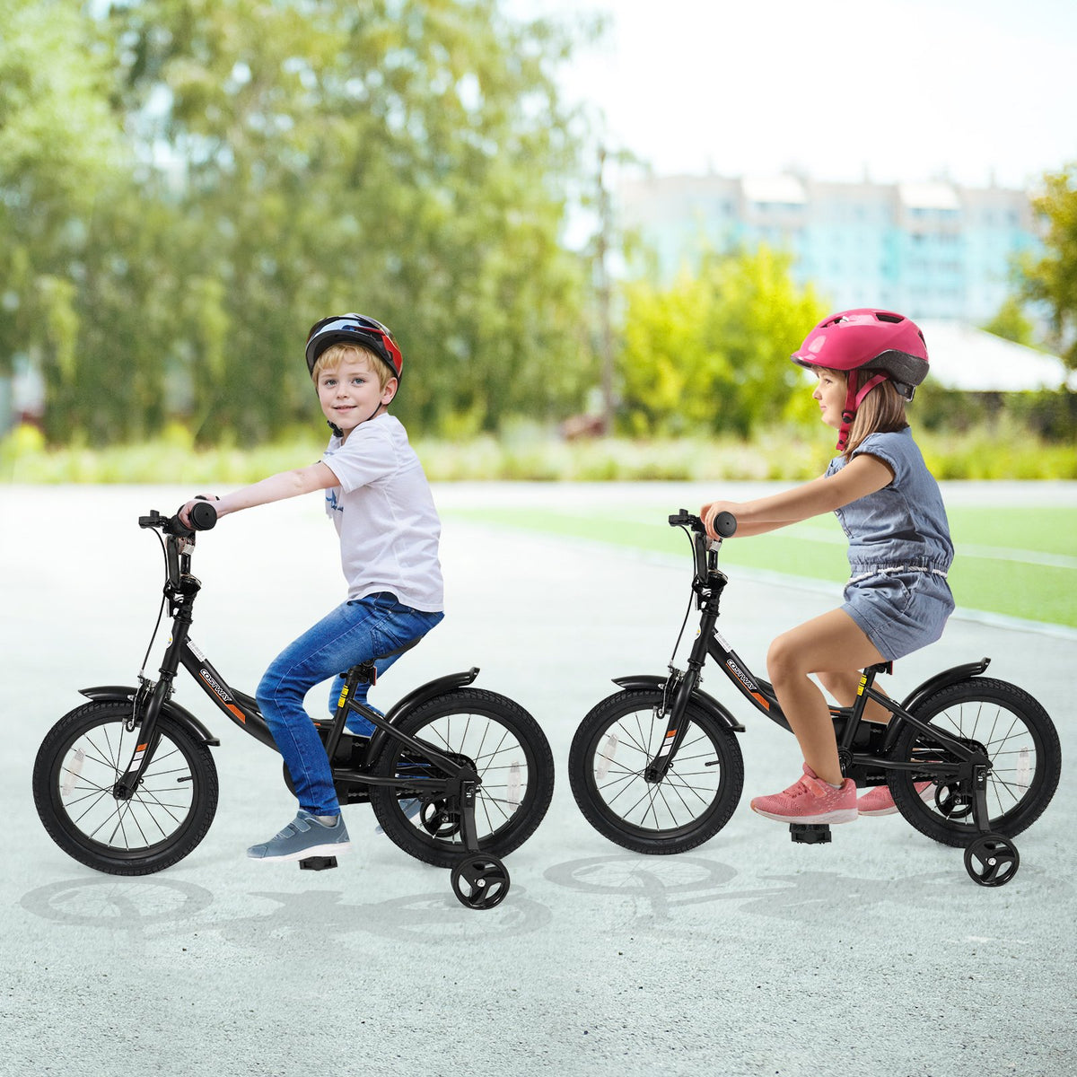 12/14/16/18 Inches Kids Bike with Removable Training Wheels and Adjustable Seatfor 3-8 Years Old Black-16 inches view 3