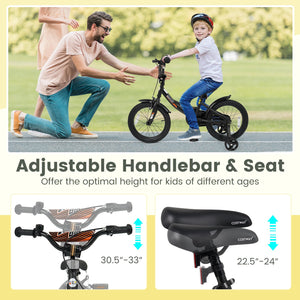 12/14/16/18 Inches Kids Bike with Removable Training Wheels and Adjustable Seatfor 3-8 Years Old Black-16 inches view 6