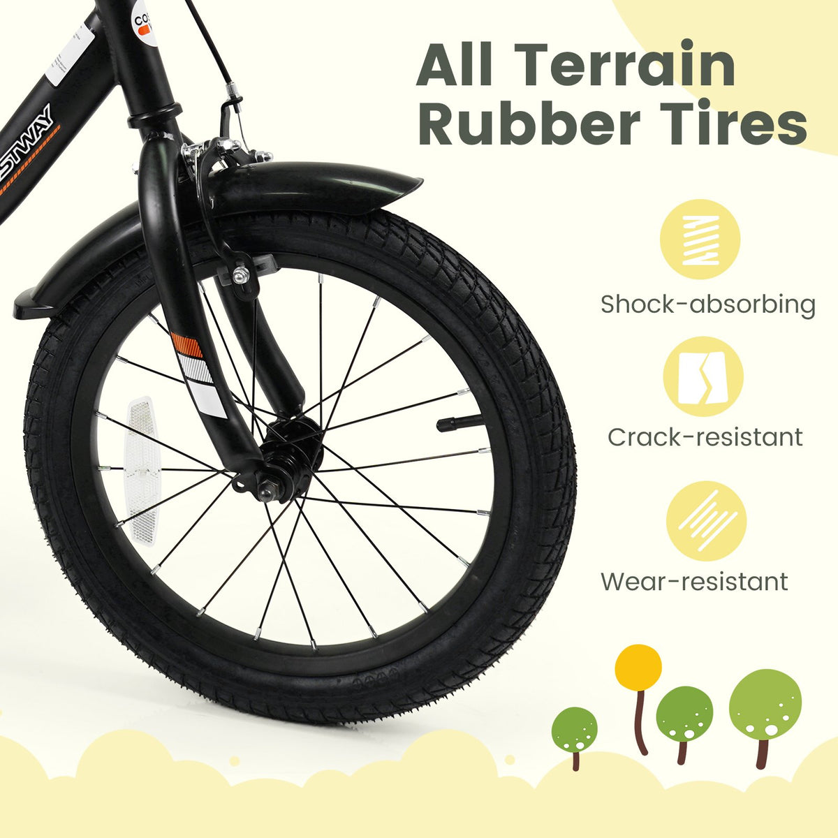 12/14/16/18 Inches Kids Bike with Removable Training Wheels and Adjustable Seatfor 3-8 Years Old Black-16 inches view 8