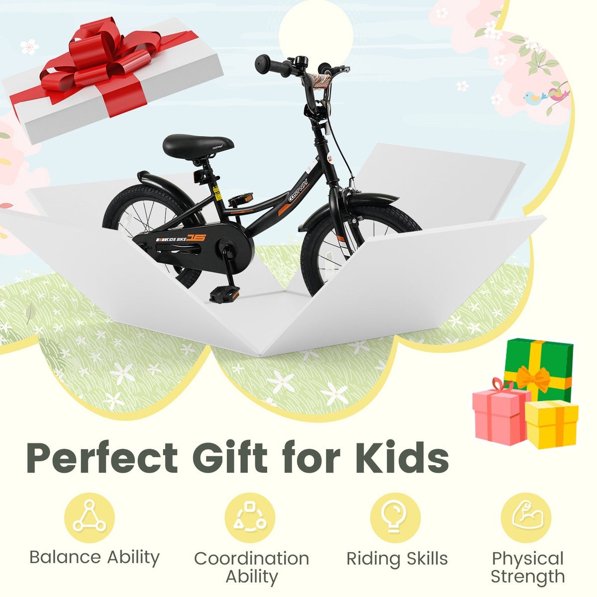 12/14/16/18 Inches Kids Bike with Removable Training Wheels and Adjustable Seatfor 3-8 Years Old Black-16 inches view 9