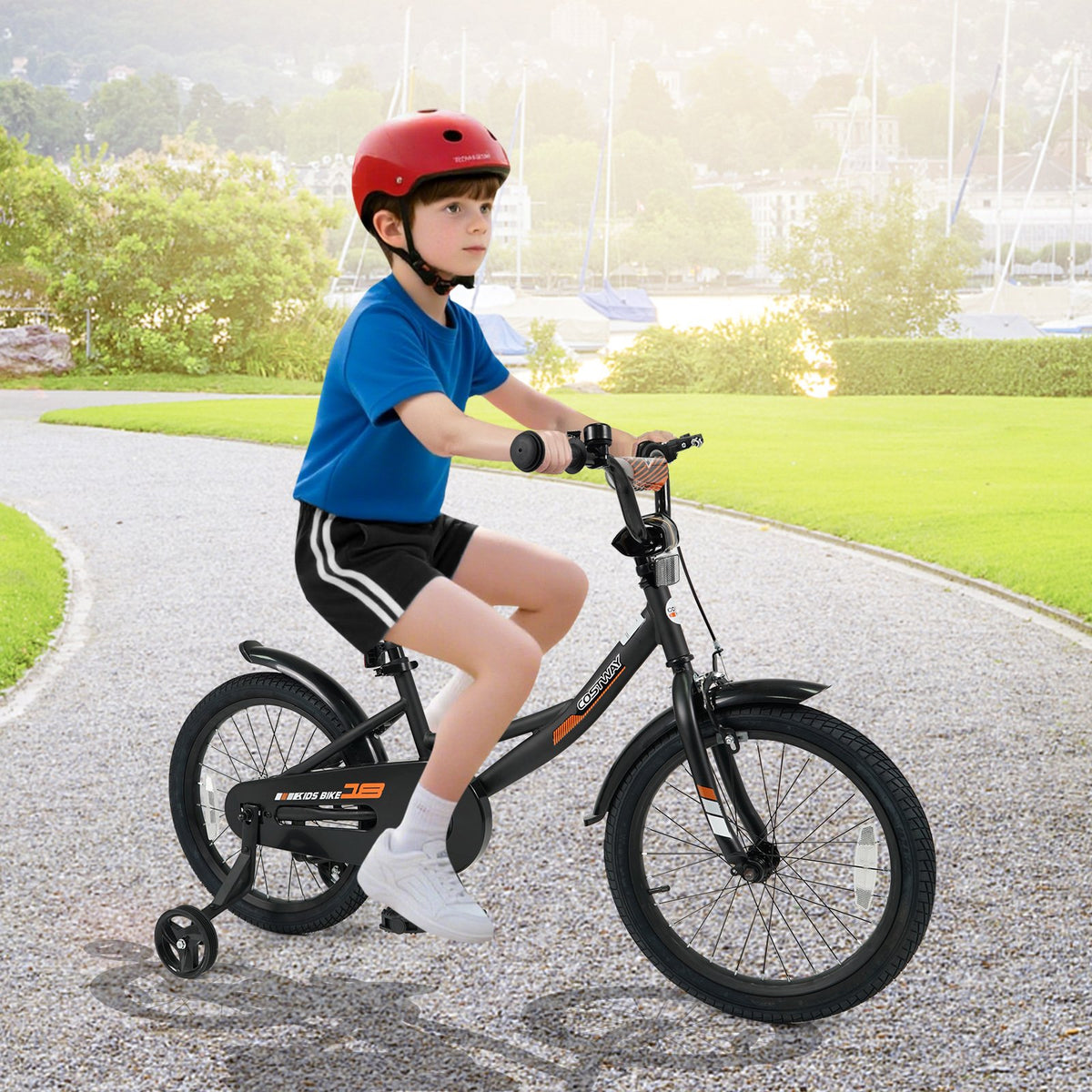 12/14/16/18 Inches Kids Bike with Removable Training Wheels and Adjustable Seatfor 3-8 Years Old Black-18 inches view 2