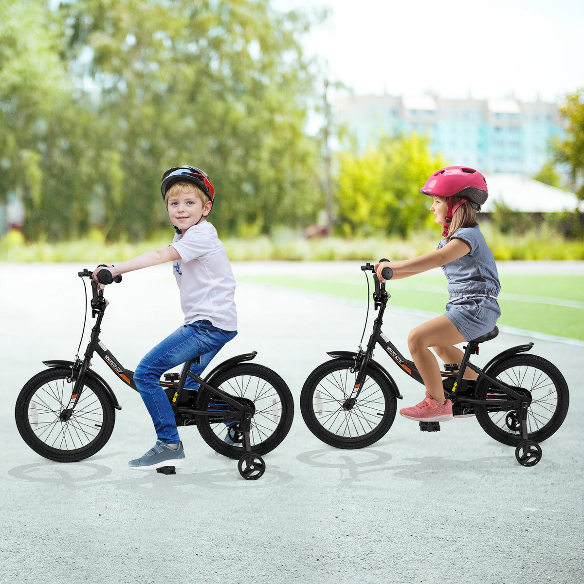 12/14/16/18 Inches Kids Bike with Removable Training Wheels and Adjustable Seatfor 3-8 Years Old Black-18 inches view 3
