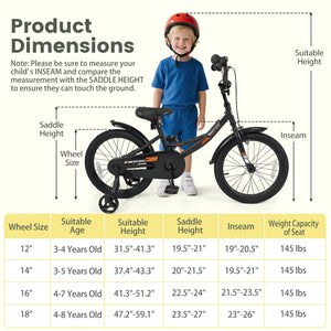 12/14/16/18 Inches Kids Bike with Removable Training Wheels and Adjustable Seatfor 3-8 Years Old Black-18 inches view 4