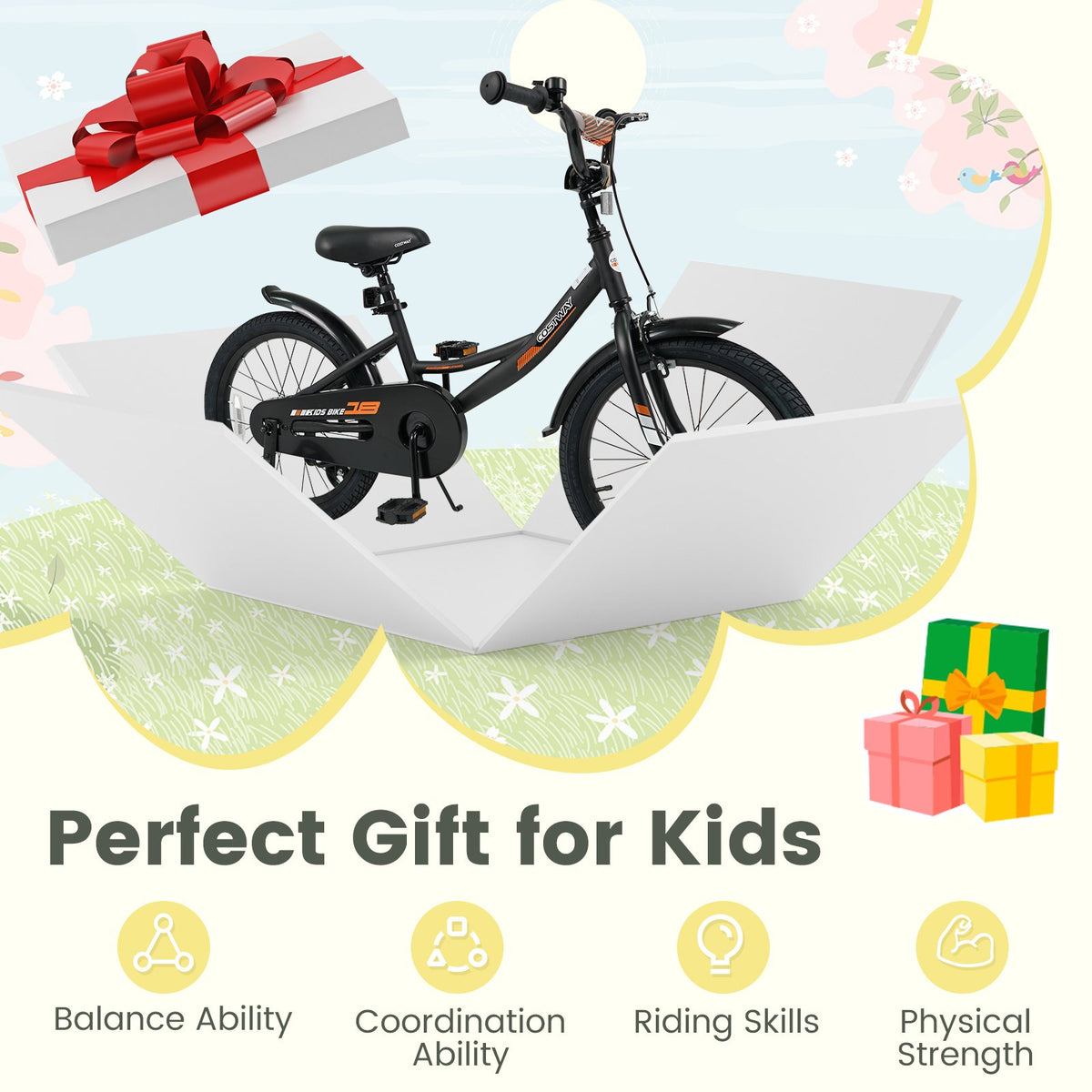 12/14/16/18 Inches Kids Bike with Removable Training Wheels and Adjustable Seatfor 3-8 Years Old Black-18 inches view 9