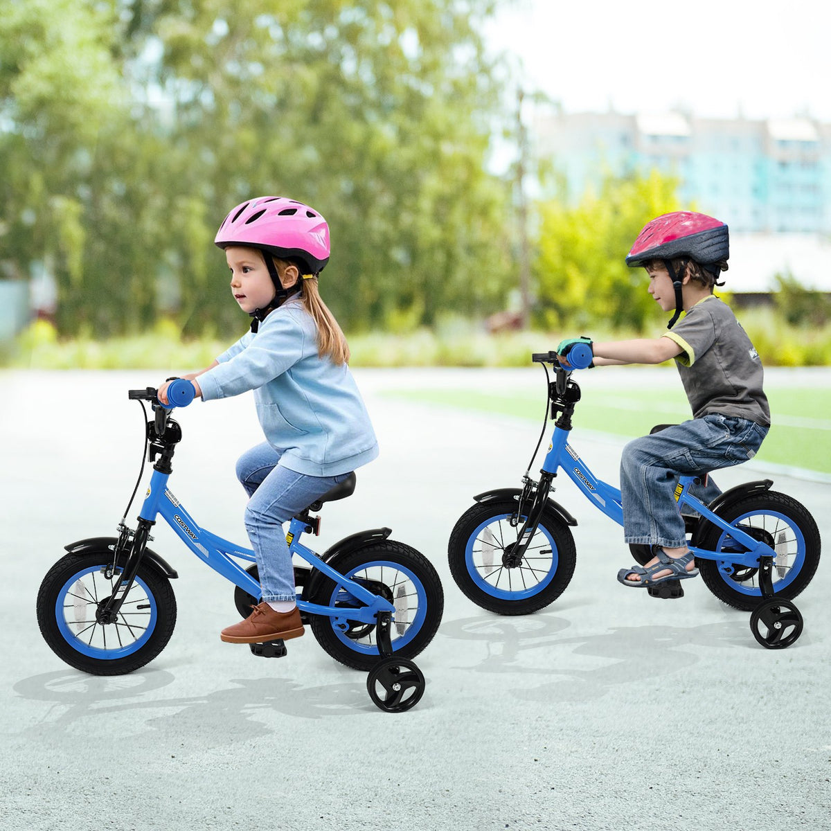 12/14/16/18 Inches Kids Bike with Removable Training Wheels and Adjustable Seatfor 3-8 Years Old Navy-12 inches view 3
