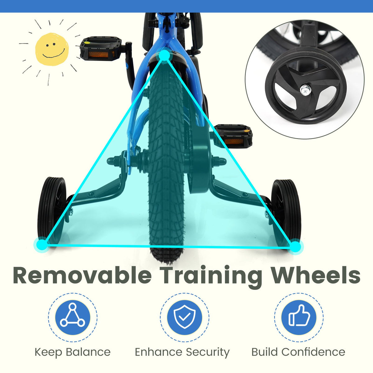 12/14/16/18 Inches Kids Bike with Removable Training Wheels and Adjustable Seatfor 3-8 Years Old Navy-12 inches view 7