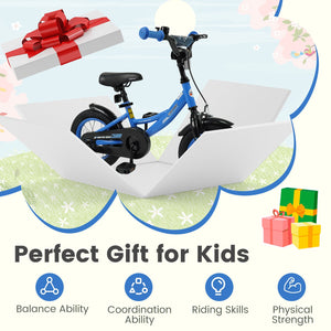 12/14/16/18 Inches Kids Bike with Removable Training Wheels and Adjustable Seatfor 3-8 Years Old Navy-12 inches view 9