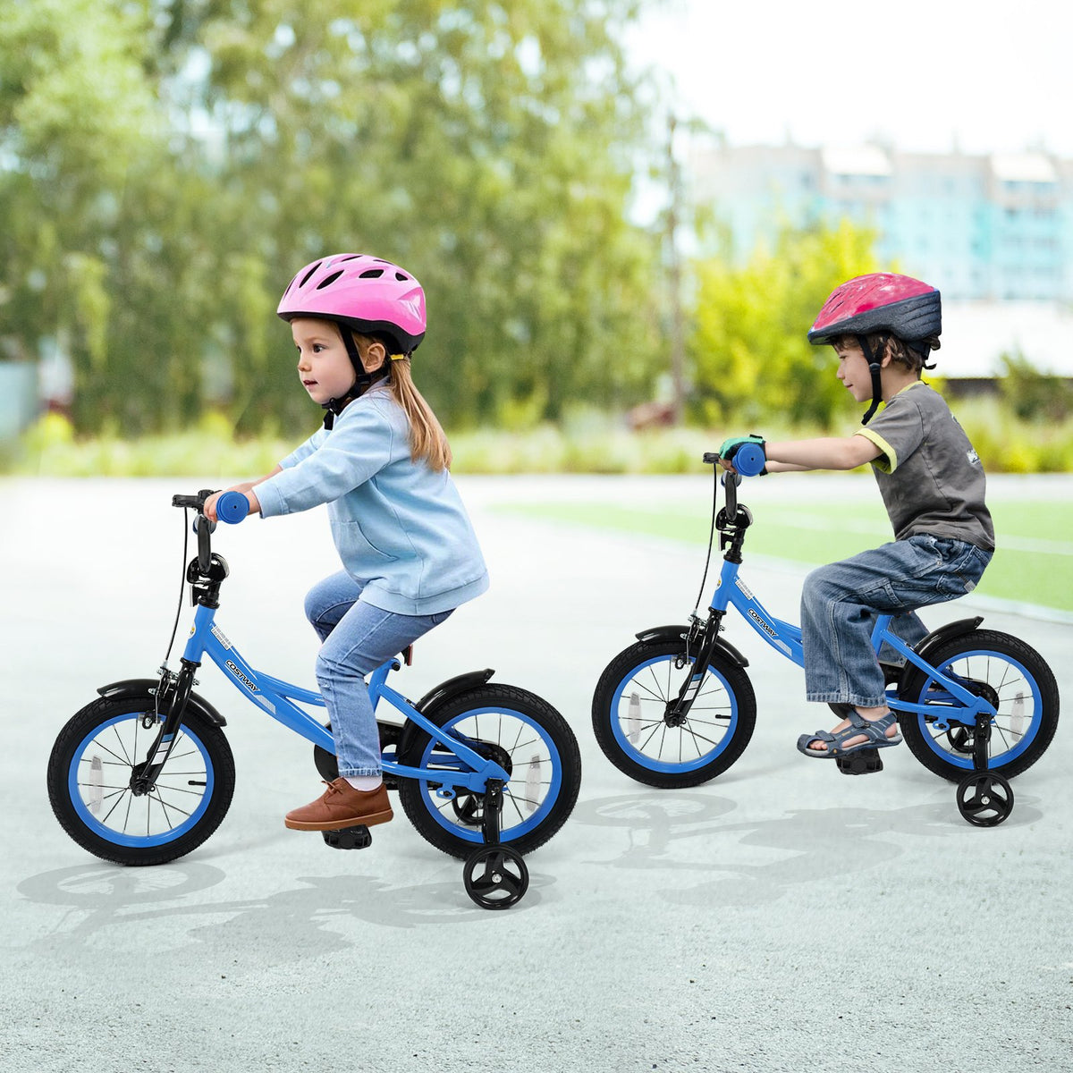 12/14/16/18 Inches Kids Bike with Removable Training Wheels and Adjustable Seatfor 3-8 Years Old Navy-14 inches view 3