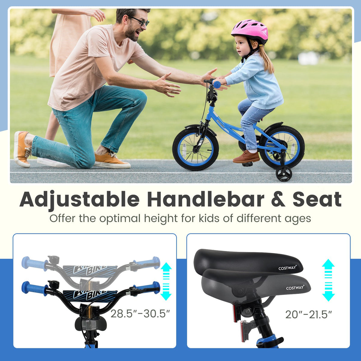 12/14/16/18 Inches Kids Bike with Removable Training Wheels and Adjustable Seatfor 3-8 Years Old Navy-14 inches view 6