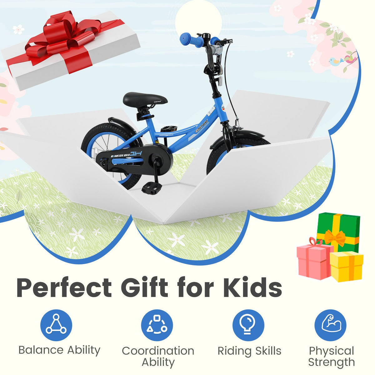 12/14/16/18 Inches Kids Bike with Removable Training Wheels and Adjustable Seatfor 3-8 Years Old Navy-14 inches view 9
