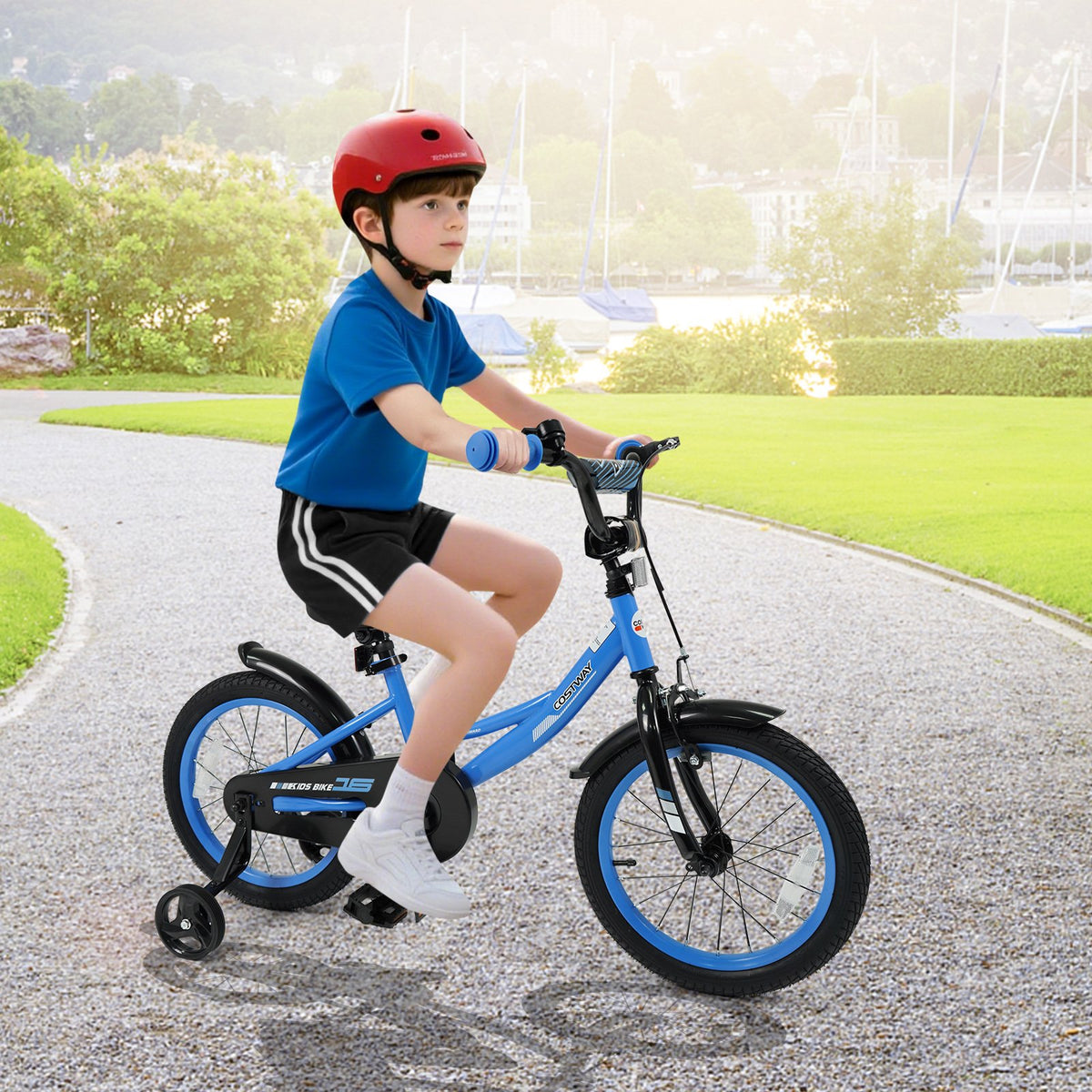 12/14/16/18 Inches Kids Bike with Removable Training Wheels and Adjustable Seatfor 3-8 Years Old Navy-16 inches view 2