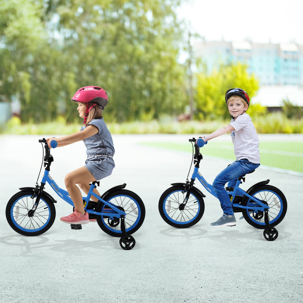 12/14/16/18 Inches Kids Bike with Removable Training Wheels and Adjustable Seatfor 3-8 Years Old Navy-16 inches view 3