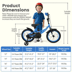 12/14/16/18 Inches Kids Bike with Removable Training Wheels and Adjustable Seatfor 3-8 Years Old Navy-16 inches view 4
