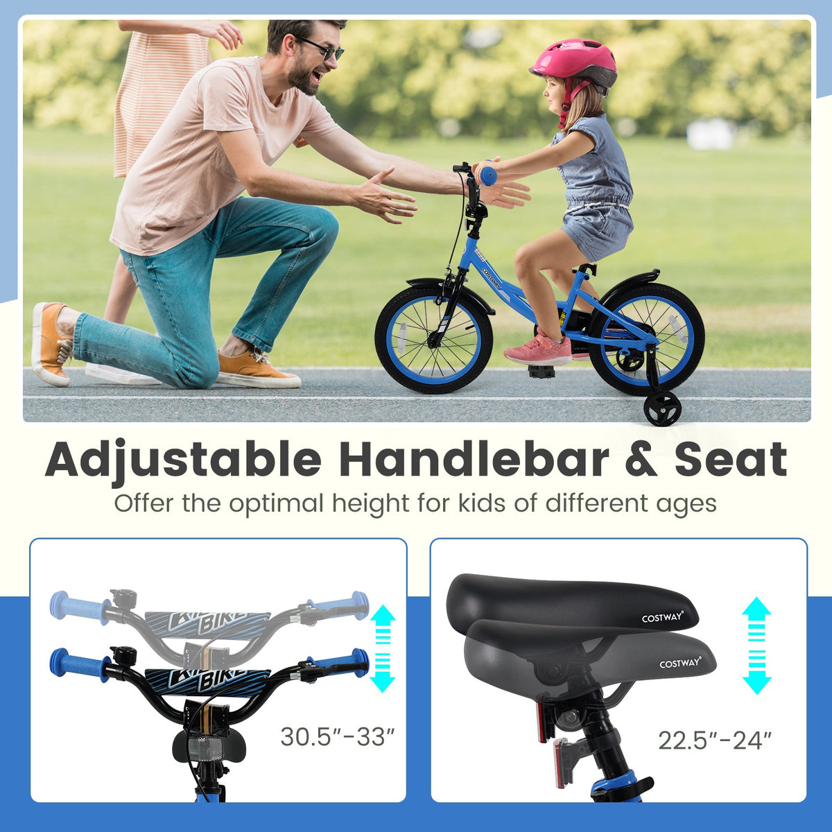 12/14/16/18 Inches Kids Bike with Removable Training Wheels and Adjustable Seatfor 3-8 Years Old Navy-16 inches view 6